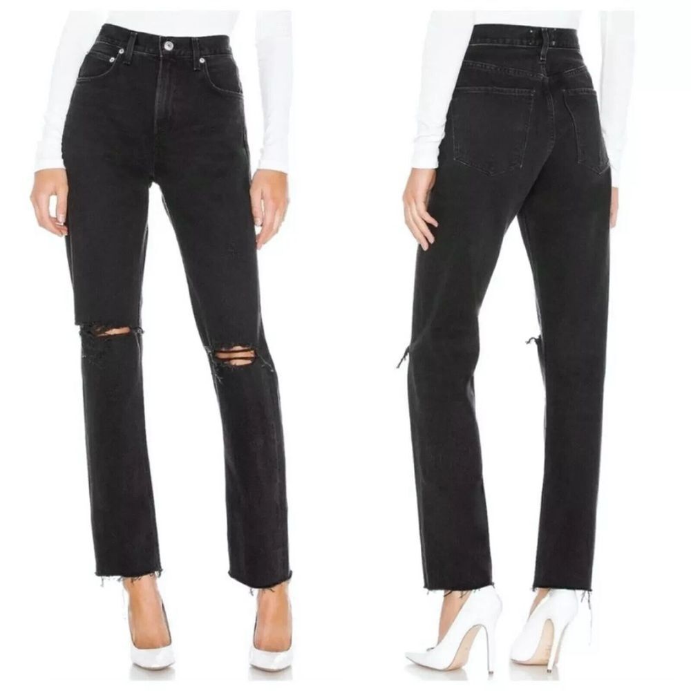 AGOLDE Cherie High Rise Straight Leg Jeans Distortion Black Women's Size 25
